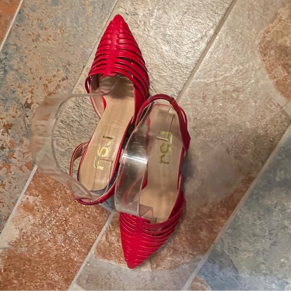 👠NWOB!! FSJ Caged Pointed Toe Sling Back Vibrant Red Patent Pumps! - Picture 6 of 11